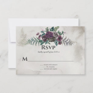 Into the Wild Rustic Burgundy Grey Floral Wedding RSVP Card