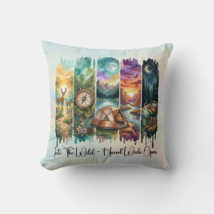 Into the Wild Watercolor Camping Mountain Nature Throw Pillow