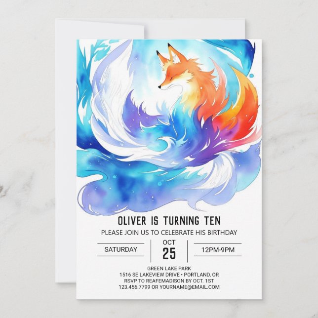 Into the Wilderness Fox Birthday Invitation (Front)