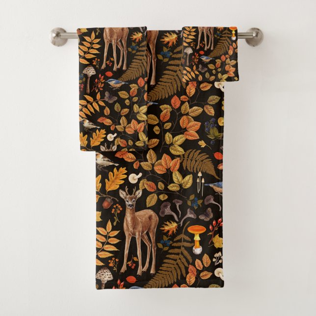 Into the woods/Autumn deer on black Bath Towel Set (Insitu)