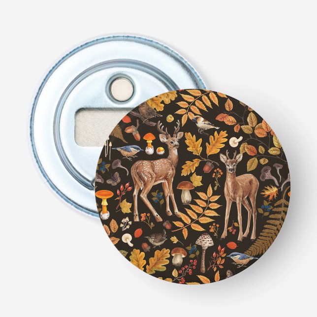 Into the woods/Autumn deer on black Bottle Opener (Front)