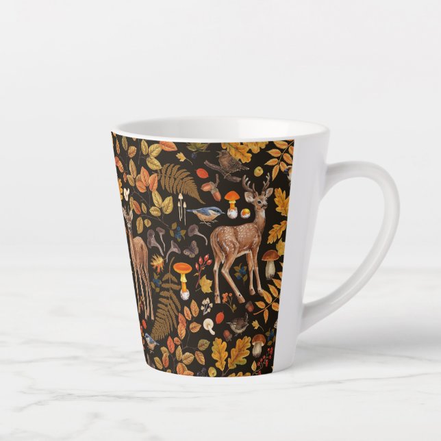 Into the woods/Autumn deer on black Latte Mug (Right)