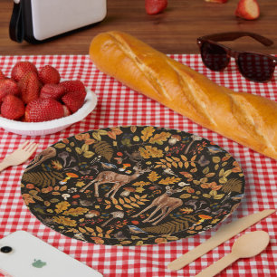 Into the woods/Autumn deer on black Paper Plate