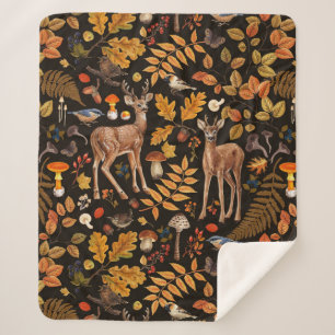 Into the woods/Autumn deer on black Sherpa Blanket