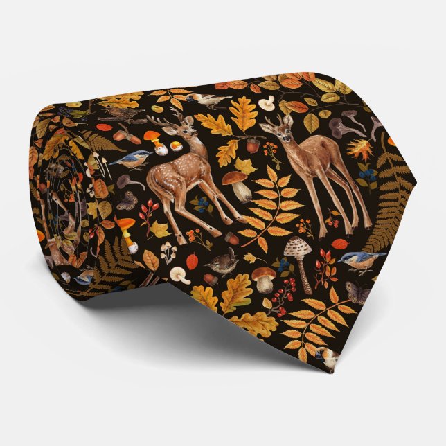 Into the woods/Autumn deer on black Tie (Rolled)