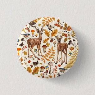 Into the woods/Autumn deer on off white 1 Inch Round Button
