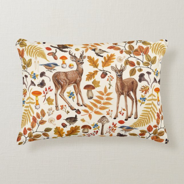 Into the woods/Autumn deer on off white Accent Pillow (Front)