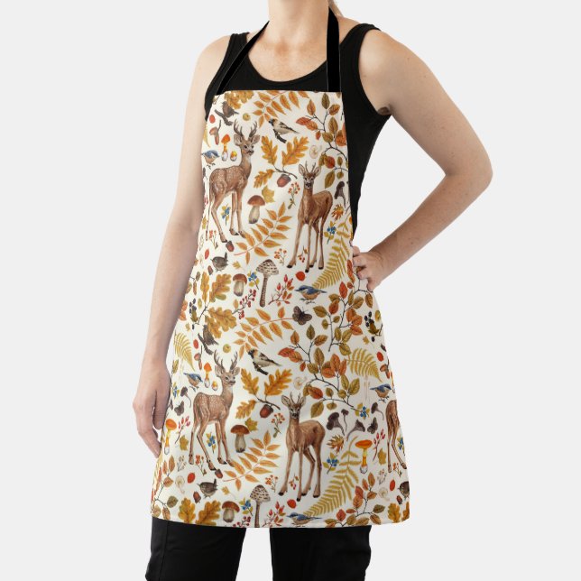 Into the woods/Autumn deer on off white Apron (Insitu)