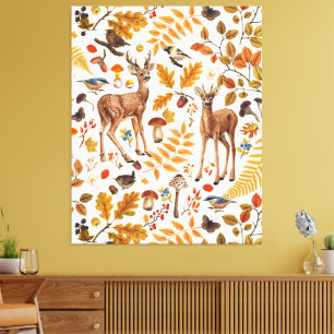 Into the woods/Autumn deer on off white Canvas Print
