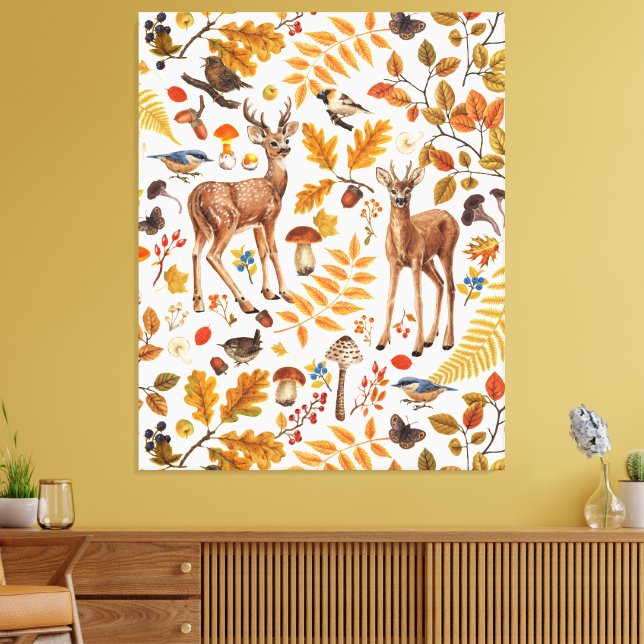 Into the woods/Autumn deer on off white Canvas Print (Insitu(LivingRoom))