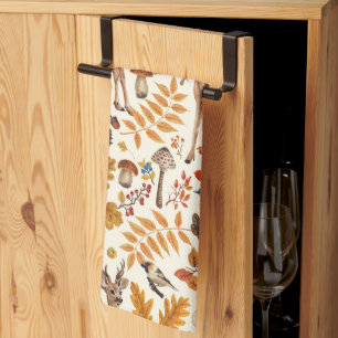 Into the woods/Autumn deer on off white Kitchen Towel