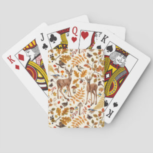 Into the woods/Autumn deer on off white Playing Cards