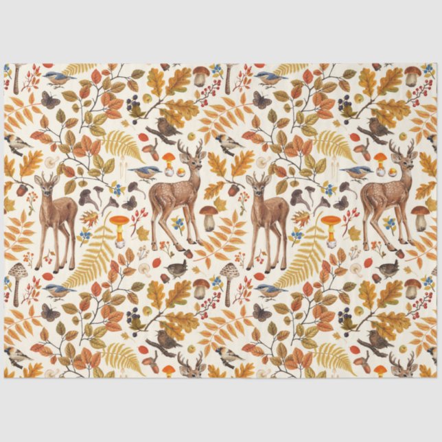 Into the woods/Autumn deer on off white Tissue Paper (Front)