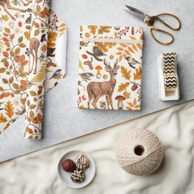 Into the woods/Autumn deer on off white Wrapping Paper (Crafts)