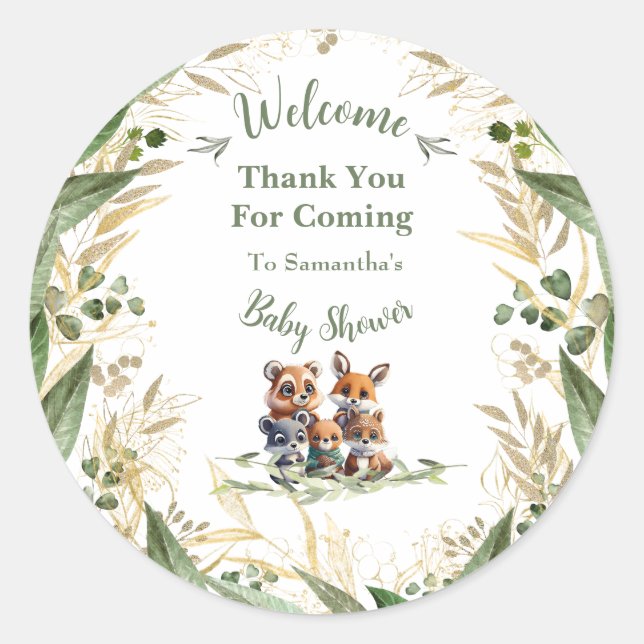 Into the Woods: Baby Shower Thank You Classic Round Sticker (Front)