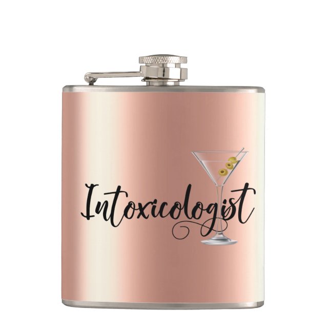 Intoxicologist Rose Gold Drinking Funny Alcohol Hip Flask (Front)