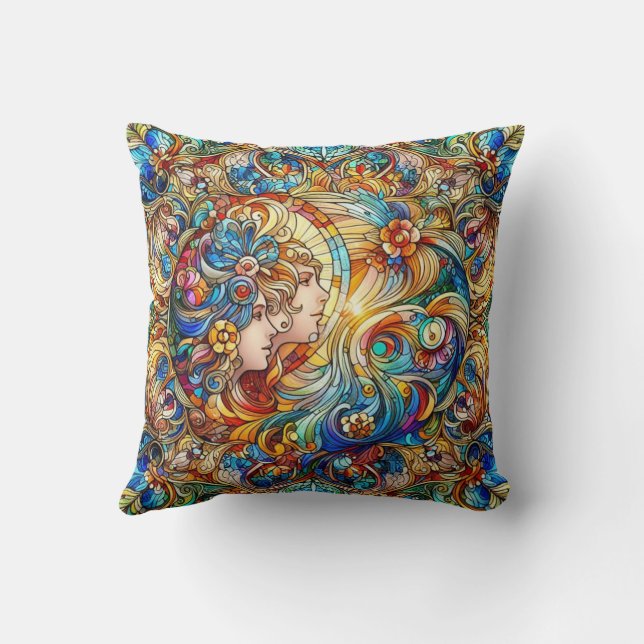 Intricate And Colourful Stained Glass  Throw Pillow (Back)