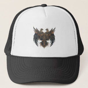 Intricate Artwork Featuring Two Eagles with Ornate Trucker Hat