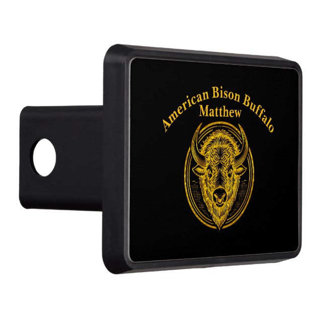 Intricate Bison Buffalo Head Illustration Trailer Hitch Cover (Right)