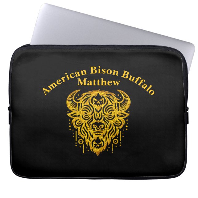 Intricate Bison Design With Tribal Elements Laptop Sleeve (Front)