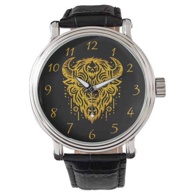 Intricate Bison Design With Tribal Elements Watch (Front)
