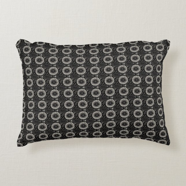 Intricate Black and White Floral Illustration Accent Pillow (Front)