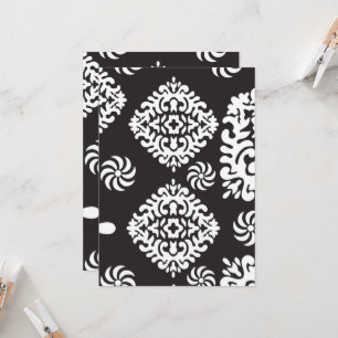 Intricate black and white pattern featuring floral invitation