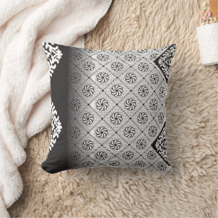 Intricate black and white pattern featuring floral throw pillow