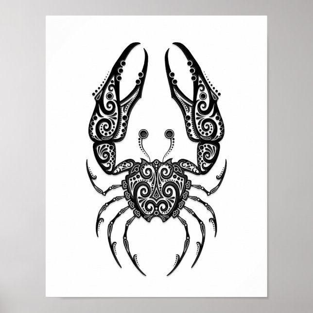 Intricate Black Cancer Zodiac on White Poster (Front)