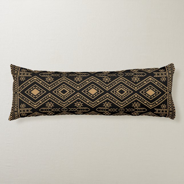 Intricate Black Gold Geometric Surface Pattern Body Pillow (Front)