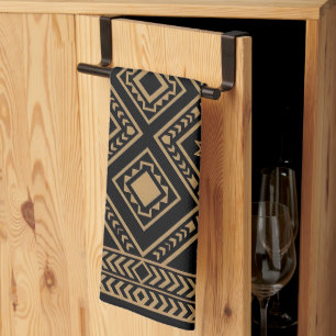Intricate Black Gold Geometric Surface Pattern Kitchen Towel