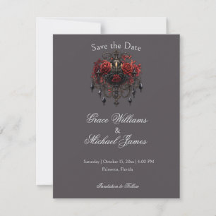 Intricate Black Gothic Chandelier With Roses Save The Date