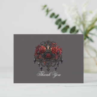 Intricate Black Gothic Chandelier With Roses Thank You Card