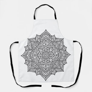 Intricate Black Line Mandala Art Apron