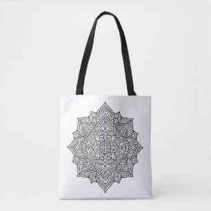 Intricate Black Line Mandala Art Tote Bag