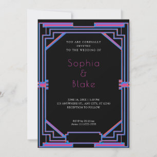 Intricate Black, Purple and Blue Art Deco Wedding Invitation