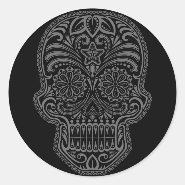 Intricate Black Sugar Skull Classic Round Sticker (Front)