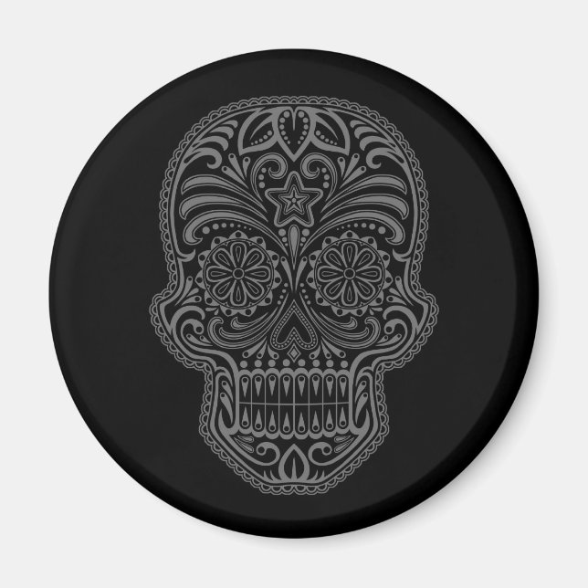 Intricate Black Sugar Skull Magnet (Front)