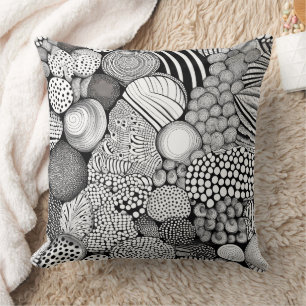 Intricate Black White Abstract Lines Shapes Throw Pillow