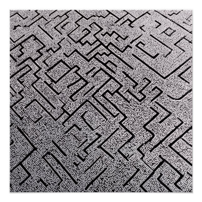 Intricate Black & White Labyrinth Maze Poster (Front)