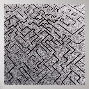 Intricate Black & White Labyrinth Maze Poster