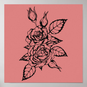 Intricate Blackwork Rose Tattoo Design Illustratio Poster