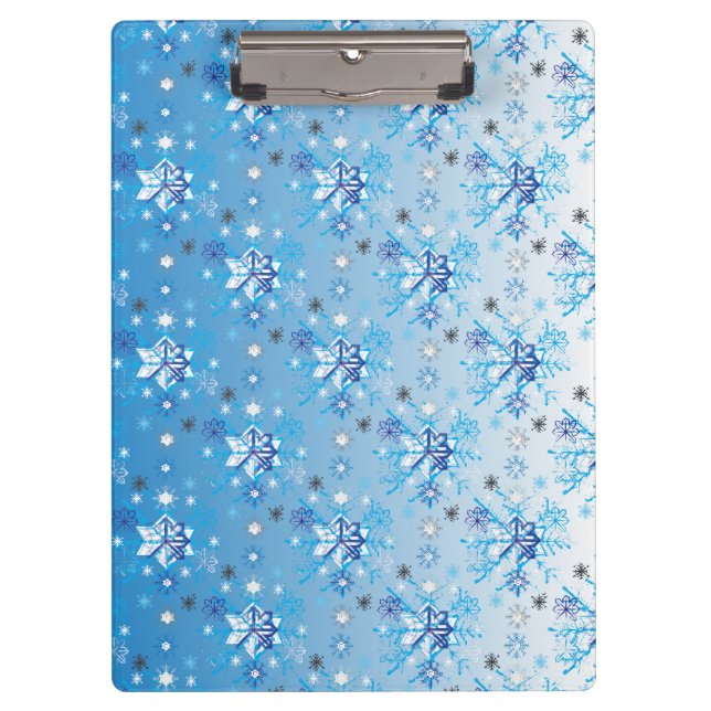 Intricate blue and white stars and snowflakes clipboard (Front)