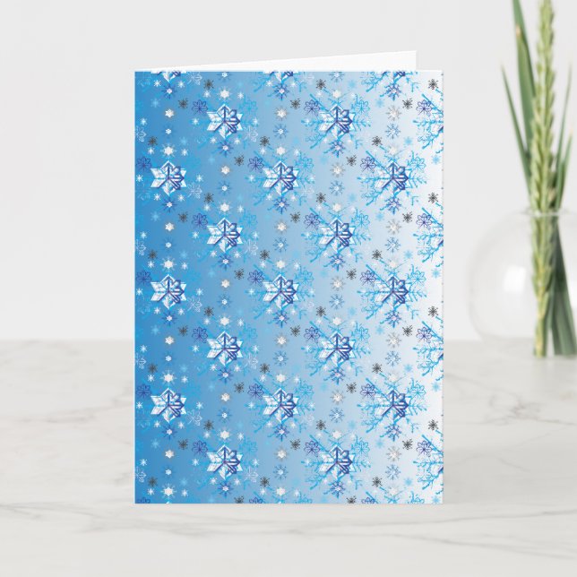 Intricate blue and white stars and snowflakes holiday card (Front)
