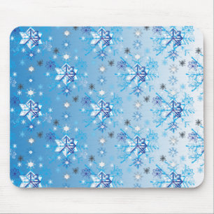 Intricate blue and white stars and snowflakes mouse pad