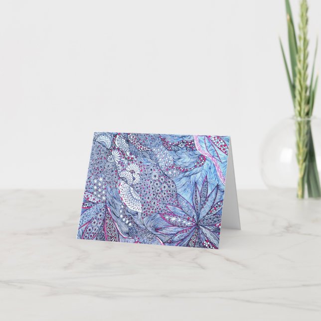 Intricate Blue Botanical Garden Folded Invitation (Front)
