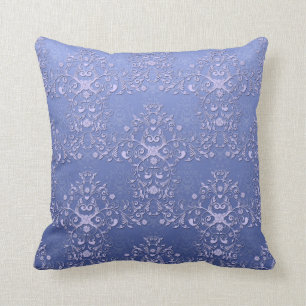 Intricate Blue Floral Damask Pattern Throw Pillow