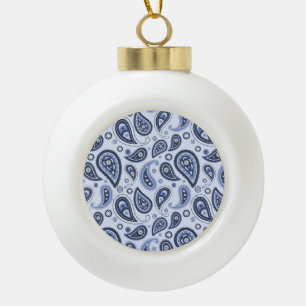 Intricate Blue Floral Paisley Print Design Ceramic Ball Christmas Ornament