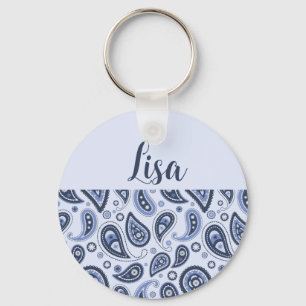 Intricate Blue Floral Paisley Print Design Keychain