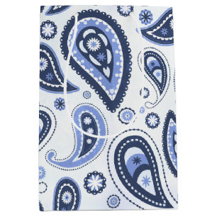 Intricate Blue Floral Paisley Print Design Medium Gift Bag